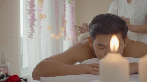 Handsome man receive massage oil spa healthy and relax