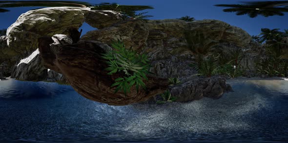 VR 360 Cave Paradise Blue Sea and Sky. Paradise on Beach Tropical Island