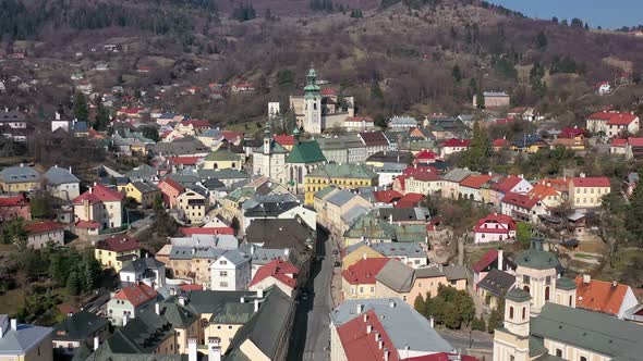 Aerial view of the town of Banska Stiavnica in Slovakia