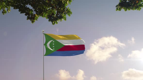 Comoros Flag With  Modern City 