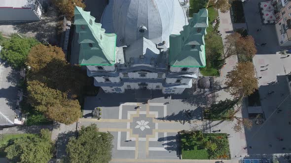 Aerial view of the Cathedral in Ternopil
