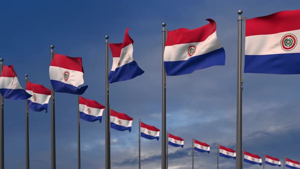 The Paraguay Flags Waving In The Wind  4K