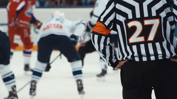 Back Shot of Referee on a Hockey Match