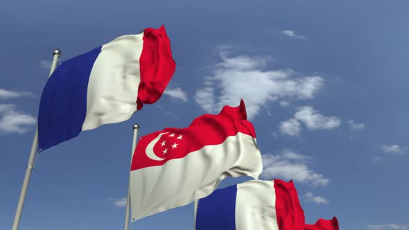 Waving Flags of Singapore and France alt