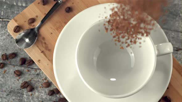 Super Slow Motion in the Cup Pours Soluble Coffee