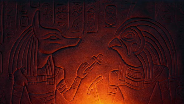 Anubis And Horus In Firelight Egyptian Gods