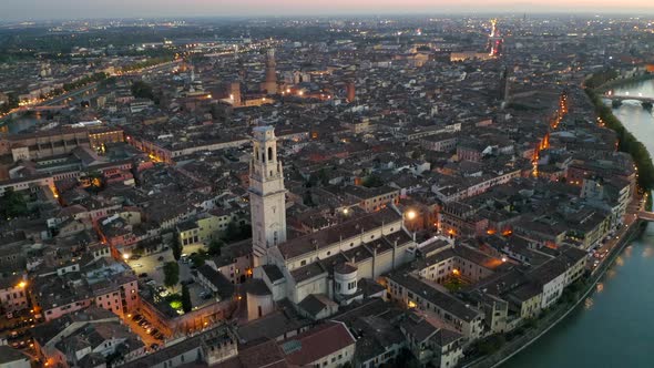 Aerial Footage Above Beautiful Verona During Sunset