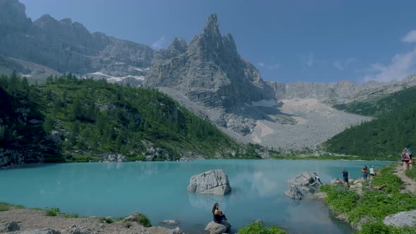 Morning with Clear Sky on Lago Di Sorapis in Italian Dolomitesmilky Blue Lake Lago Di Sorapis Lake