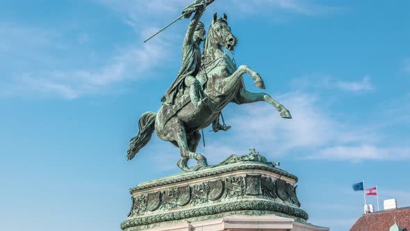 Statue Rider Erzherzog Karl on Horseback with Flag in Hand Timelapse