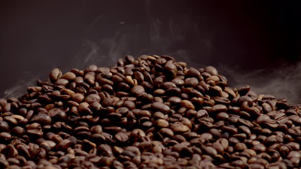 Fragrant Smoke Coming Roasted Coffee Beans Closeup