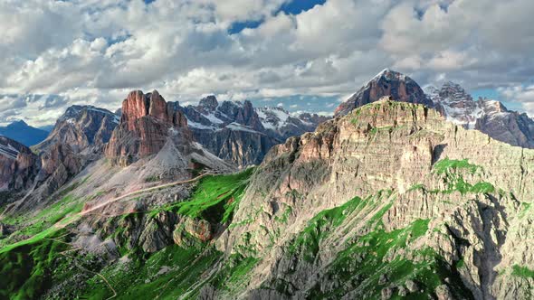 Aerial view of Averau peak in Dolomites, Italy