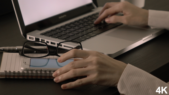 Use Smartphone And Computer In Office alt