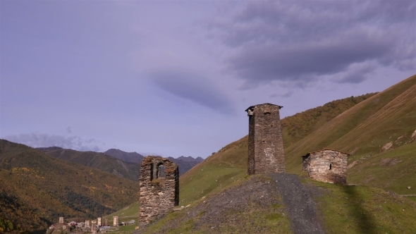 Georgian National Towers In Svaneti. Chazhashi, Georgia