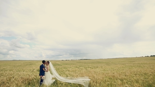 Young Couple Stading In a Wheat Field