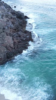 Vertical Video Sea Near the Coast  Closeup of the Coastal Seascape