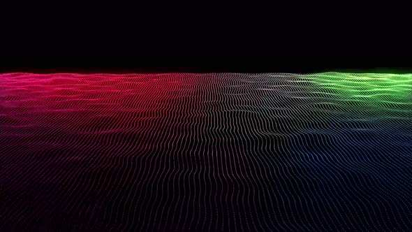abstract colorful digital particle wave on black background.