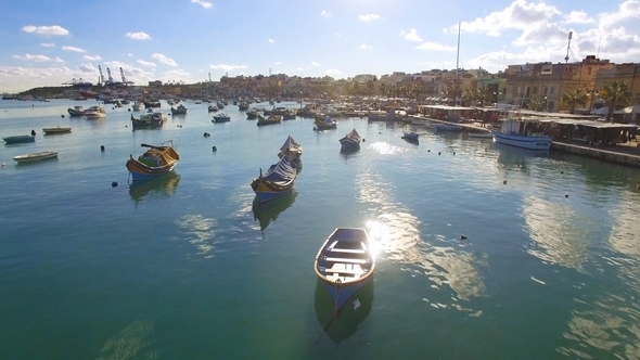 Marsaxlokk Port, Bay with Colorful Boats 