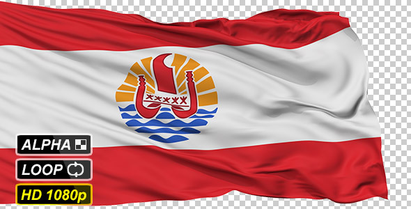 Isolated Waving National Flag of French Polynesia