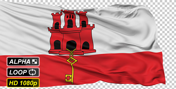 Isolated Waving National Flag of Gibraltar
