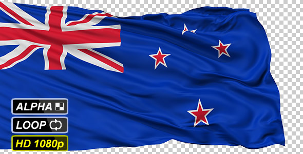 Isolated Waving National Flag of New Zealand