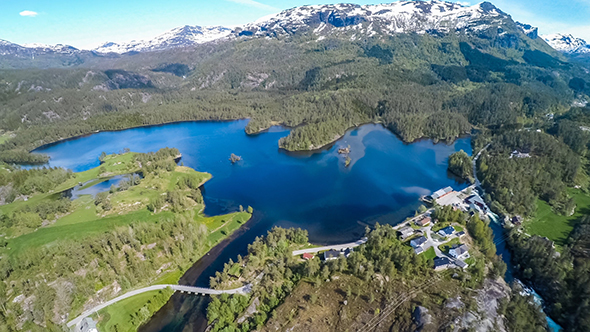 Aerial Footage Latefossen Waterfall Norway