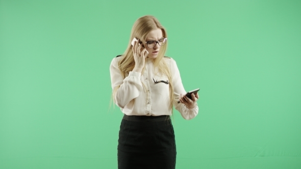 Business Woman Speaks on The Phone Green Screen