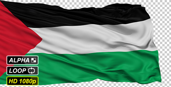 Isolated Waving National Flag of Palestine