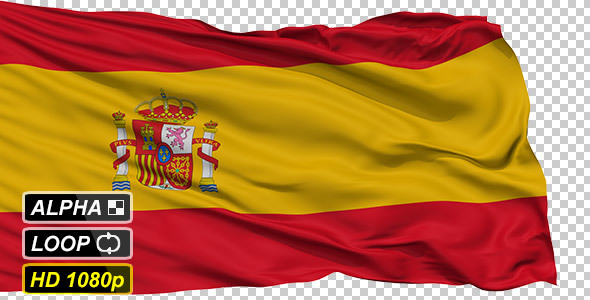 Isolated Waving National Flag of Spain