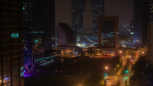 Suzhou Business City Cityscape Aerial China Timelapse Pan Up