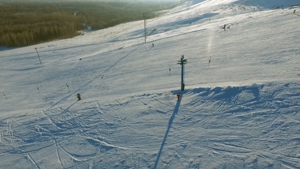 Ski Resort  And Running Ski Lifts.