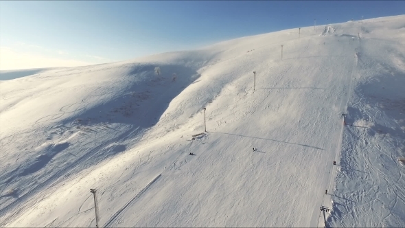 Ski Resort  And Running Ski Lifts.