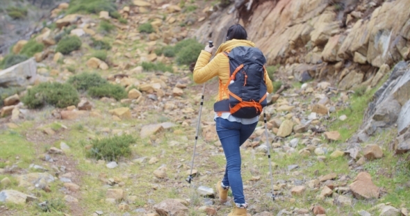 Rear View Of An Active Female Hiker