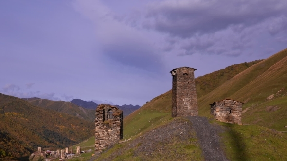 Georgian National Towers In Svaneti. Chazhashi, Georgia