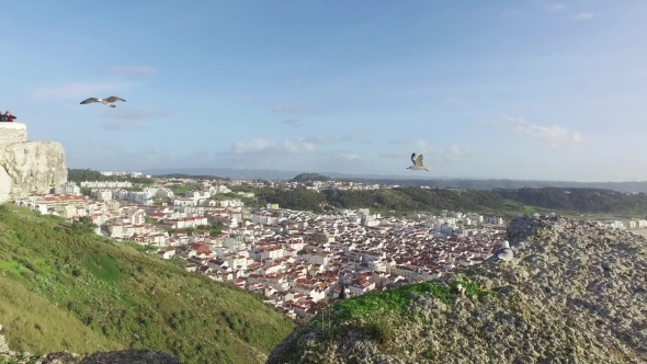 Top View In The Portuguese Town Of Nazare
