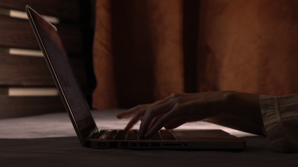 Woman Lying On Bed Using Laptop alt
