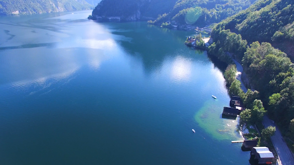 Aerial View from Alpine Lake Traunsee in Gmunden, Austria.