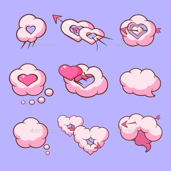 Cloud Love Hearts Comic Elements For Valentines