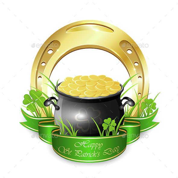 Pot with Coins and Golden Horseshoe