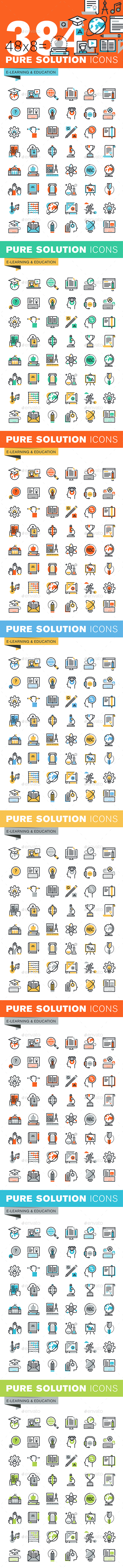 Set of Thin Line Flat Design Icons of Education
