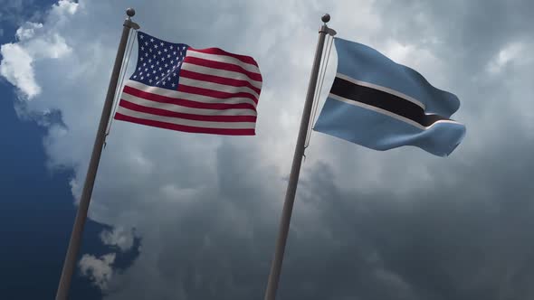 Waving Flags Of The United States And The Botswana 2K