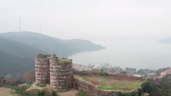 Istanbul Old Fortress And Bosphorus Mist Aerial View