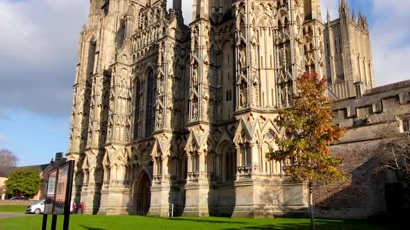 Wells Cathedral, Cathedral Church of St Andrew, Anglican cathedral in Wells, Somerset, England. Pan