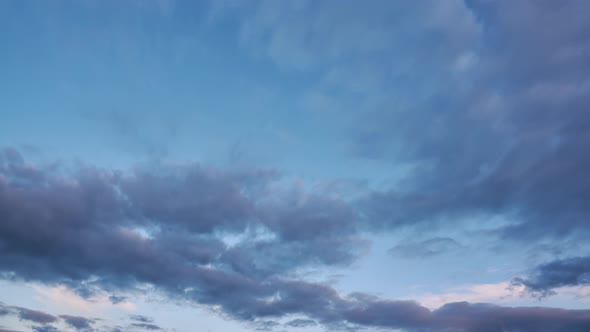 Moving clouds in the blue sky after sunset, 4K