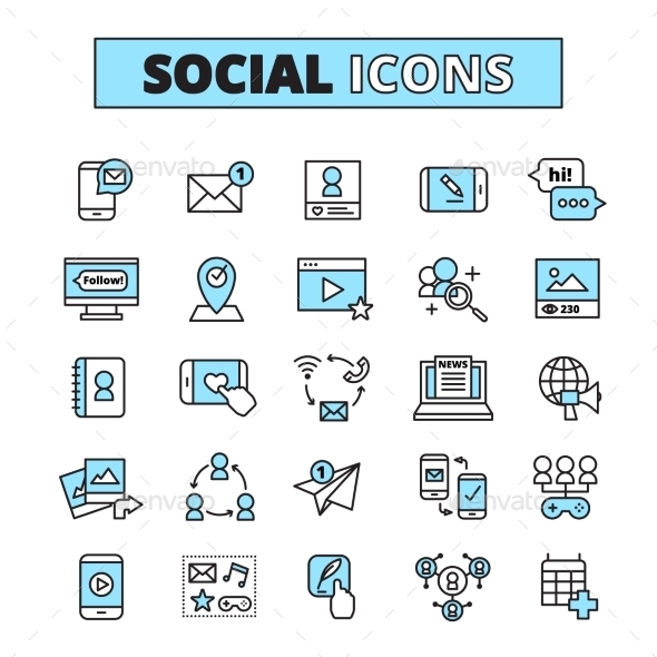 Social Media Line Icons Set