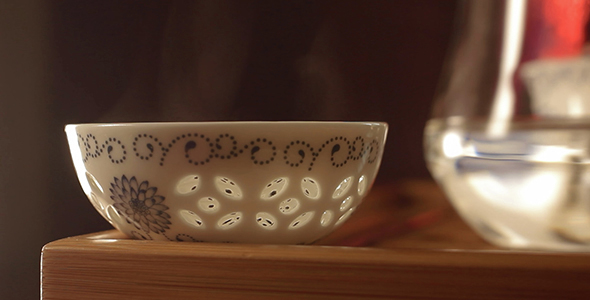 Warming Porcelain Cup Boiling Water in the Tea Ceremony