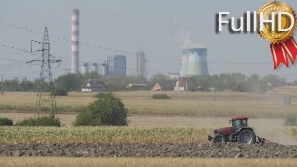 Tractor is Driven by the Fiels Landscape Dry