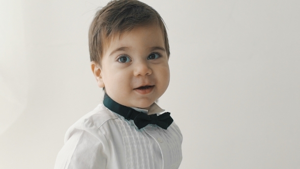 Little Cute Boy In Bowtie Smiling, Making Funny Faces, Stylish Casual Kid