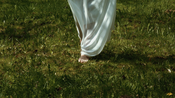 Woman`s Legs In The Grass