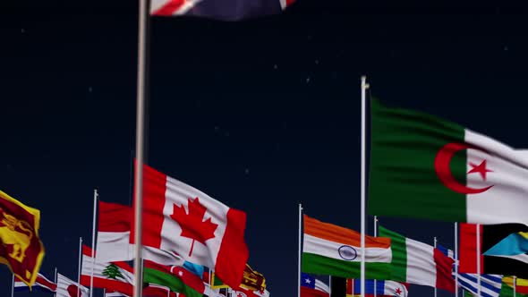 United Kingdom UK Flag With World Globe Flags And Fireworks 