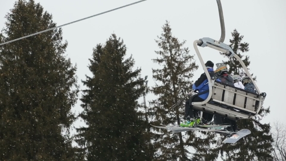Ski Chair Lift With Skiers